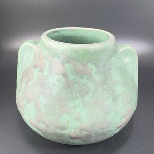 Brush McCoy Fawn Vase With Vellum Glaze Green Heavy With Handled Antique Pottery